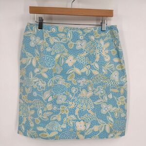 Talbots Green/Blue Mosaic Sea Turtle Pattern Pencil Skirt Women's Size‎ 12